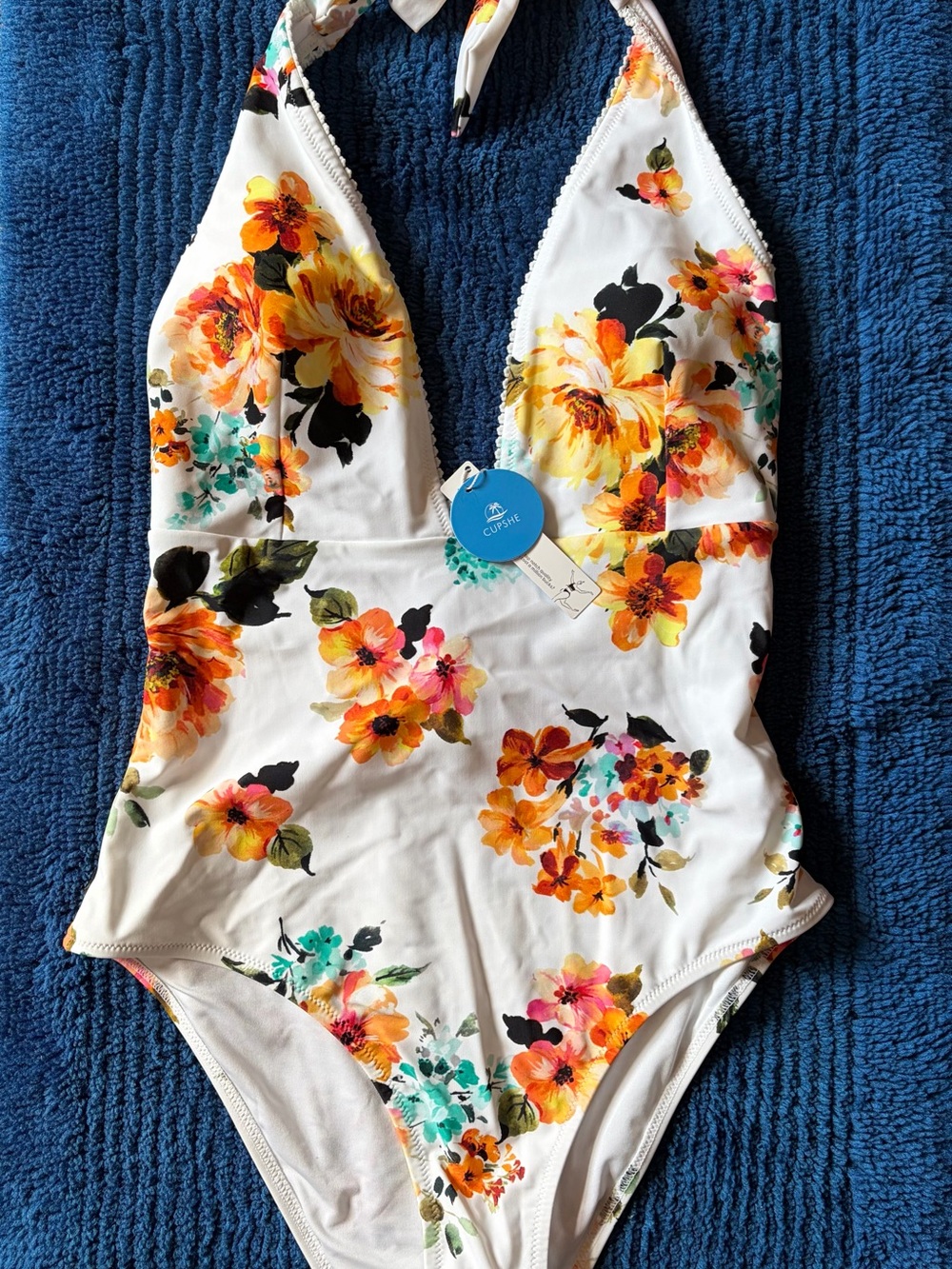Cupshe White Floral Halter One-Piece Swimsuit